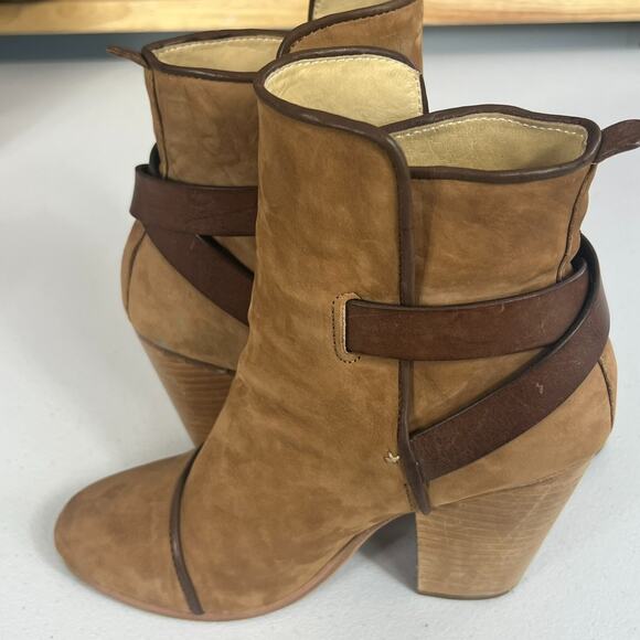 Rag & Bone Women's Boots 6.5 Kinsey Carmel Tan Nubuck Leather Strap Ankle Heel - Picture 7 of 15